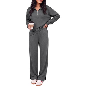 image:imageANRABESS Two Piece Sets for Women Half Zip Sweatsuits  Quarter Zip Pullover Sweatshirt amp Wide Leg Pants Matching Sets2026 Fall Fashion Airport Travel OutfitsLounge Clothing SetsDark Gray