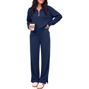 image:imageANRABESS Two Piece Sets for Women Half Zip Sweatsuits  Quarter Zip Pullover Sweatshirt amp Wide Leg Pants Matching Sets2026 Fall Fashion Airport Travel OutfitsLounge Clothing SetsNavy Blue