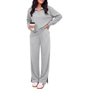 image:imageANRABESS Two Piece Sets for Women Half Zip Sweatsuits  Quarter Zip Pullover Sweatshirt amp Wide Leg Pants Matching Sets2026 Fall Fashion Airport Travel OutfitsLounge Clothing SetsLight Gray