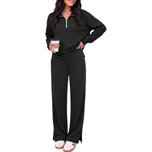 image:imageANRABESS Two Piece Sets for Women Half Zip Sweatsuits  Quarter Zip Pullover Sweatshirt amp Wide Leg Pants Matching Sets2026 Fall Fashion Airport Travel OutfitsLounge Clothing SetsBlack