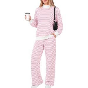 image:imageANRABESS Two Piece Sets for Women Striped Lounge Set  Oversized Mock Neck Sweatshirts amp Wide Leg Pants Airport Travel Outfit 2026 Fall Winter Fashion Cozy Matching SweatsuitsPink White Stripe