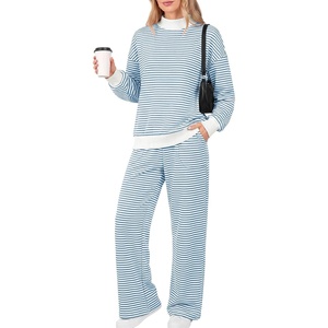 image:imageANRABESS Two Piece Sets for Women Striped Lounge Set  Oversized Mock Neck Sweatshirts amp Wide Leg Pants Airport Travel Outfit 2026 Fall Winter Fashion Cozy Matching SweatsuitsBlue White Stripe
