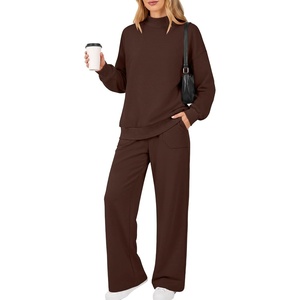 image:imageANRABESS Two Piece Sets for Women Striped Lounge Set  Oversized Mock Neck Sweatshirts amp Wide Leg Pants Airport Travel Outfit 2026 Fall Winter Fashion Cozy Matching SweatsuitsCoffee