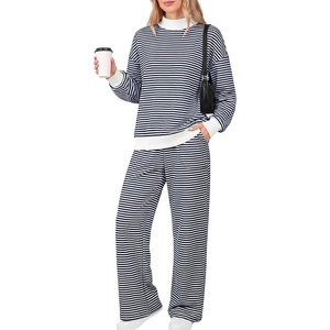 image:imageANRABESS Two Piece Sets for Women Striped Lounge Set  Oversized Mock Neck Sweatshirts amp Wide Leg Pants Airport Travel Outfit 2026 Fall Winter Fashion Cozy Matching SweatsuitsNavy Blue White Stripe