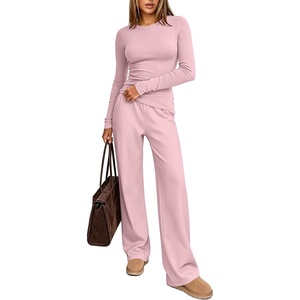 image:imageANRABESS Womens 2 Piece Outfits 2026 Fall Lounge Matching Sets  Long Sleeve Top amp Wide Leg Pants with Pockets Casual Travel Airport Vacation ClothesSoft ComfortWinter Warm OutfitsPink