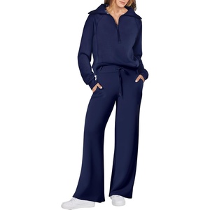 image:imageANRABESS Womens 2 Piece Set Travel Lounge Outfits Sweatsuits  Quarter Zip Pullover Wide Leg Pants amp Pockets Matching SetCasual Fall Fashion Airport Vacation ClothingSweat Track SuitsNavy Blue