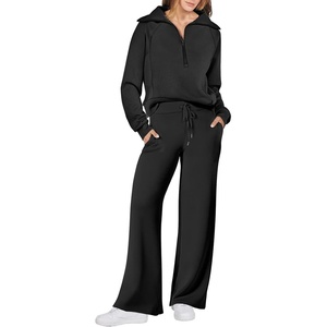 image:imageANRABESS Womens 2 Piece Set Travel Lounge Outfits Sweatsuits  Quarter Zip Pullover Wide Leg Pants amp Pockets Matching SetCasual Fall Fashion Airport Vacation ClothingSweat Track SuitsBlack