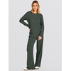image:imageANRABESS 2 Piece Lounge Sets for Women Fall Travel Outfit  Waffle Knit Long Sleeve Button Up Henley Top amp Wide Leg Pants Comfy Casual Matching Sets Vacation Airport Sweatsuit ClothesArmy Green