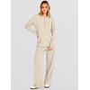 image:imageANRABESS 2 Piece Lounge Sets for Women Fall Travel Outfit  Waffle Knit Long Sleeve Button Up Henley Top amp Wide Leg Pants Comfy Casual Matching Sets Vacation Airport Sweatsuit ClothesBeige