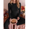 image:imageANRABESS Long Sleeve Lounge Pajama Sets for Women 2 Piece  Comfy Soft Breathable FabricDrawstring Wide Leg PantsCute Matching Set SleepwearFall Home Pjs LoungewearBlack