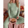 image:imageANRABESS Long Sleeve Lounge Pajama Sets for Women 2 Piece  Comfy Soft Breathable FabricDrawstring Wide Leg PantsCute Matching Set SleepwearFall Home Pjs LoungewearGreen