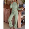 image:imageANRABESS Long Sleeve Lounge Pajama Sets for Women 2 Piece  Comfy Soft Breathable FabricDrawstring Wide Leg PantsCute Matching Set SleepwearFall Home Pjs LoungewearGreen