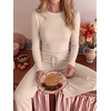 image:imageANRABESS Long Sleeve Lounge Pajama Sets for Women 2 Piece  Comfy Soft Breathable FabricDrawstring Wide Leg PantsCute Matching Set SleepwearFall Home Pjs LoungewearBeige