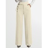 image:imageANRABESS Women Buckle Work Dress Pants with Pockets  Wide Leg Mid Waist Trousers Office Dressy Formal Business Casual Long Fall Slacks Solid amp StripedBeige
