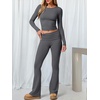 image:imageANRABESS Womens 2 Piece Matching Lounge Sets  Fall Vacation Airport Travel Outfits Workout Yoga Clothes Soft Comfy Long Sleeve Crop Top Fold Over Flare Leggings PantsDeep Grey