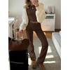 image:imageANRABESS Womens 2 Piece Matching Lounge Sets  Fall Vacation Airport Travel Outfits Workout Yoga Clothes Soft Comfy Long Sleeve Crop Top Fold Over Flare Leggings PantsCoffee