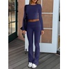 image:imageANRABESS Womens 2 Piece Matching Lounge Sets  Fall Vacation Airport Travel Outfits Workout Yoga Clothes Soft Comfy Long Sleeve Crop Top Fold Over Flare Leggings PantsNavy Blue