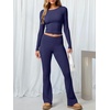 image:imageANRABESS Womens 2 Piece Matching Lounge Sets  Fall Vacation Airport Travel Outfits Workout Yoga Clothes Soft Comfy Long Sleeve Crop Top Fold Over Flare Leggings PantsNavy Blue