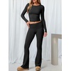 image:imageANRABESS Womens 2 Piece Matching Lounge Sets  Fall Vacation Airport Travel Outfits Workout Yoga Clothes Soft Comfy Long Sleeve Crop Top Fold Over Flare Leggings PantsBlack
