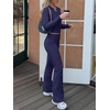 image:imageANRABESS Womens 2 Piece Matching Lounge Sets  Fall Vacation Airport Travel Outfits Workout Yoga Clothes Soft Comfy Long Sleeve Crop Top Fold Over Flare Leggings PantsNavy Blue