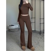 image:imageANRABESS Womens 2 Piece Matching Lounge Sets  Fall Vacation Airport Travel Outfits Workout Yoga Clothes Soft Comfy Long Sleeve Crop Top Fold Over Flare Leggings PantsCoffee