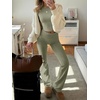image:imageANRABESS Womens 2 Piece Matching Lounge Sets  Fall Vacation Airport Travel Outfits Workout Yoga Clothes Soft Comfy Long Sleeve Crop Top Fold Over Flare Leggings PantsArmy Green