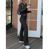 image:imageANRABESS Womens 2 Piece Matching Lounge Sets  Fall Vacation Airport Travel Outfits Workout Yoga Clothes Soft Comfy Long Sleeve Crop Top Fold Over Flare Leggings PantsBlack