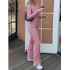 image:imageANRABESS Womens 2 Piece Matching Lounge Sets  Fall Vacation Airport Travel Outfits Workout Yoga Clothes Soft Comfy Long Sleeve Crop Top Fold Over Flare Leggings PantsPink