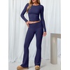 image:imageANRABESS Womens 2 Piece Matching Lounge Sets  Fall Vacation Airport Travel Outfits Workout Yoga Clothes Soft Comfy Long Sleeve Crop Top Fold Over Flare Leggings PantsNavy Blue