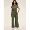 image:imageANRABESS Womens 2 Piece Outfits 2026 Summer Fall Travel Lounge Set  Soft Cozy Airport Fabric Cap Sleeve TieWaisted Top amp Wide Leg Pants Trendy Vacation Outfits Casual Business Daily WearArmy Green