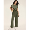 image:imageANRABESS Womens 2 Piece Outfits 2026 Summer Fall Travel Lounge Set  Soft Cozy Airport Fabric Cap Sleeve TieWaisted Top amp Wide Leg Pants Trendy Vacation Outfits Casual Business Daily WearArmy Green