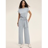 image:imageANRABESS Womens 2 Piece Outfits 2026 Summer Fall Travel Lounge Set  Soft Cozy Airport Fabric Cap Sleeve TieWaisted Top amp Wide Leg Pants Trendy Vacation Outfits Casual Business Daily WearLight Grey