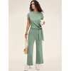 image:imageANRABESS Womens 2 Piece Outfits 2026 Summer Fall Travel Lounge Set  Soft Cozy Airport Fabric Cap Sleeve TieWaisted Top amp Wide Leg Pants Trendy Vacation Outfits Casual Business Daily WearSage Green