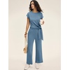 image:imageANRABESS Womens 2 Piece Outfits 2026 Summer Fall Travel Lounge Set  Soft Cozy Airport Fabric Cap Sleeve TieWaisted Top amp Wide Leg Pants Trendy Vacation Outfits Casual Business Daily WearGrey Blue