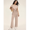 image:imageANRABESS Womens 2 Piece Outfits 2026 Summer Fall Travel Lounge Set  Soft Cozy Airport Fabric Cap Sleeve TieWaisted Top amp Wide Leg Pants Trendy Vacation Outfits Casual Business Daily WearAlmond