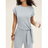 image:imageANRABESS Womens 2 Piece Outfits 2026 Summer Fall Travel Lounge Set  Soft Cozy Airport Fabric Cap Sleeve TieWaisted Top amp Wide Leg Pants Trendy Vacation Outfits Casual Business Daily WearLight Grey