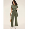 image:imageANRABESS Womens 2 Piece Outfits 2026 Summer Fall Travel Lounge Set  Soft Cozy Airport Fabric Cap Sleeve TieWaisted Top amp Wide Leg Pants Trendy Vacation Outfits Casual Business Daily WearArmy Green