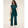 image:imageANRABESS Womens 2 Piece Outfits 2026 Summer Fall Travel Lounge Set  Soft Cozy Airport Fabric Cap Sleeve TieWaisted Top amp Wide Leg Pants Trendy Vacation Outfits Casual Business Daily WearLake Green