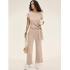 image:imageANRABESS Womens 2 Piece Outfits 2026 Summer Fall Travel Lounge Set  Soft Cozy Airport Fabric Cap Sleeve TieWaisted Top amp Wide Leg Pants Trendy Vacation Outfits Casual Business Daily WearAlmond