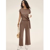 image:imageANRABESS Womens 2 Piece Outfits 2026 Summer Fall Travel Lounge Set  Soft Cozy Airport Fabric Cap Sleeve TieWaisted Top amp Wide Leg Pants Trendy Vacation Outfits Casual Business Daily WearBrown