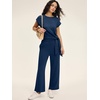image:imageANRABESS Womens 2 Piece Outfits 2026 Summer Fall Travel Lounge Set  Soft Cozy Airport Fabric Cap Sleeve TieWaisted Top amp Wide Leg Pants Trendy Vacation Outfits Casual Business Daily WearNavy Blue
