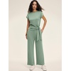 image:imageANRABESS Womens 2 Piece Outfits 2026 Summer Fall Travel Lounge Set  Soft Cozy Airport Fabric Cap Sleeve TieWaisted Top amp Wide Leg Pants Trendy Vacation Outfits Casual Business Daily WearSage Green
