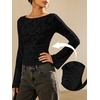 image:imageANRABESS Womens Bell Long Sleeve Crop Tops Floral Mesh Blouse  Boat Neck Slim Fit Shirts Bodycon Outfit Soft Polyester Fabric Going Out Work Trendy Elegant Fall Spring ClothesBlack