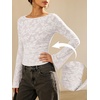 image:imageANRABESS Womens Bell Long Sleeve Crop Tops Floral Mesh Blouse  Boat Neck Slim Fit Shirts Bodycon Outfit Soft Polyester Fabric Going Out Work Trendy Elegant Fall Spring ClothesWhite