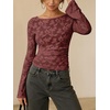 image:imageANRABESS Womens Bell Long Sleeve Crop Tops Floral Mesh Blouse  Boat Neck Slim Fit Shirts Bodycon Outfit Soft Polyester Fabric Going Out Work Trendy Elegant Fall Spring ClothesRed