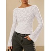 image:imageANRABESS Womens Bell Long Sleeve Crop Tops Floral Mesh Blouse  Boat Neck Slim Fit Shirts Bodycon Outfit Soft Polyester Fabric Going Out Work Trendy Elegant Fall Spring ClothesWhite