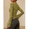 image:imageANRABESS Womens Bell Long Sleeve Crop Tops Floral Mesh Blouse  Boat Neck Slim Fit Shirts Bodycon Outfit Soft Polyester Fabric Going Out Work Trendy Elegant Fall Spring ClothesGreen