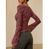 image:imageANRABESS Womens Bell Long Sleeve Crop Tops Floral Mesh Blouse  Boat Neck Slim Fit Shirts Bodycon Outfit Soft Polyester Fabric Going Out Work Trendy Elegant Fall Spring ClothesRed