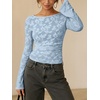 image:imageANRABESS Womens Bell Long Sleeve Crop Tops Floral Mesh Blouse  Boat Neck Slim Fit Shirts Bodycon Outfit Soft Polyester Fabric Going Out Work Trendy Elegant Fall Spring ClothesBlue