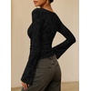image:imageANRABESS Womens Bell Long Sleeve Crop Tops Floral Mesh Blouse  Boat Neck Slim Fit Shirts Bodycon Outfit Soft Polyester Fabric Going Out Work Trendy Elegant Fall Spring ClothesBlack
